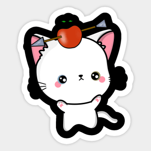 Funny Angora cat is playing william tell with an apple and arrow Sticker